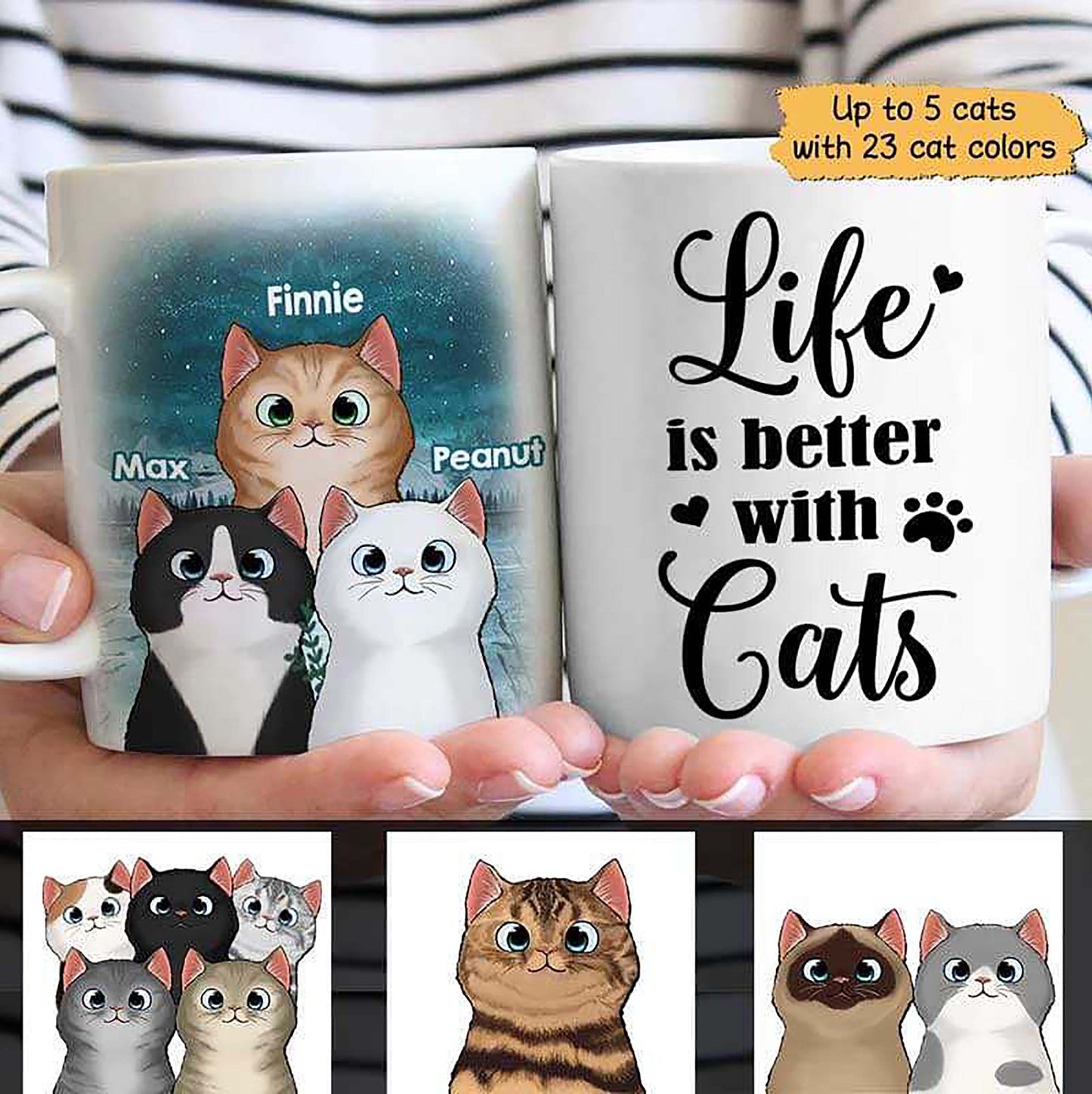 Life Is Better With Cat Coffee Mug - Personalized Cat Mug - Funny Custom Cat Mug - Mug Gift For Cat Lover Cat Mom - Cat Lover Mug Gift