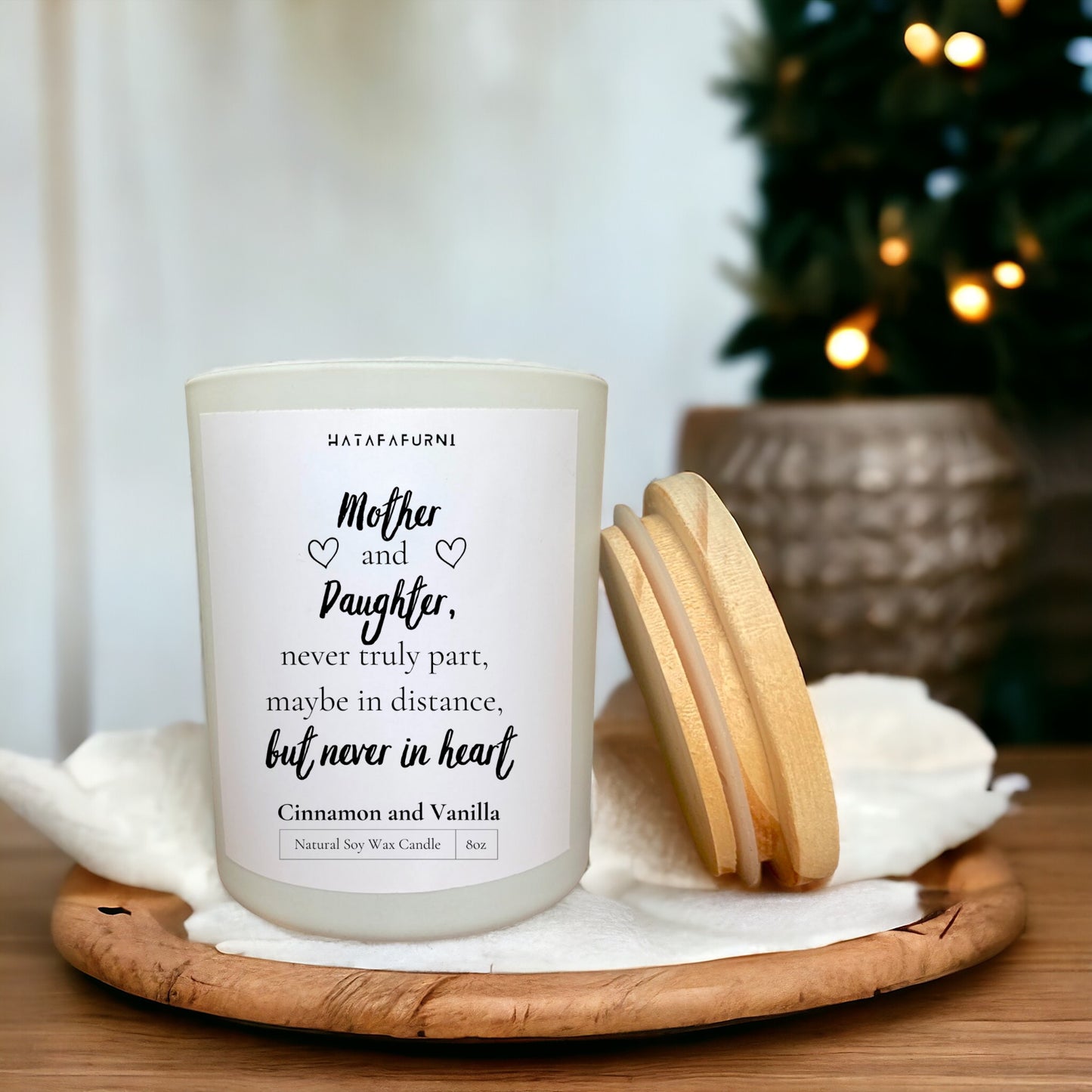 Holiday Scented Candle Gifts for Mom from Daughter -  Soy Wax, Cinnamon and Vanilla Candles 8oz