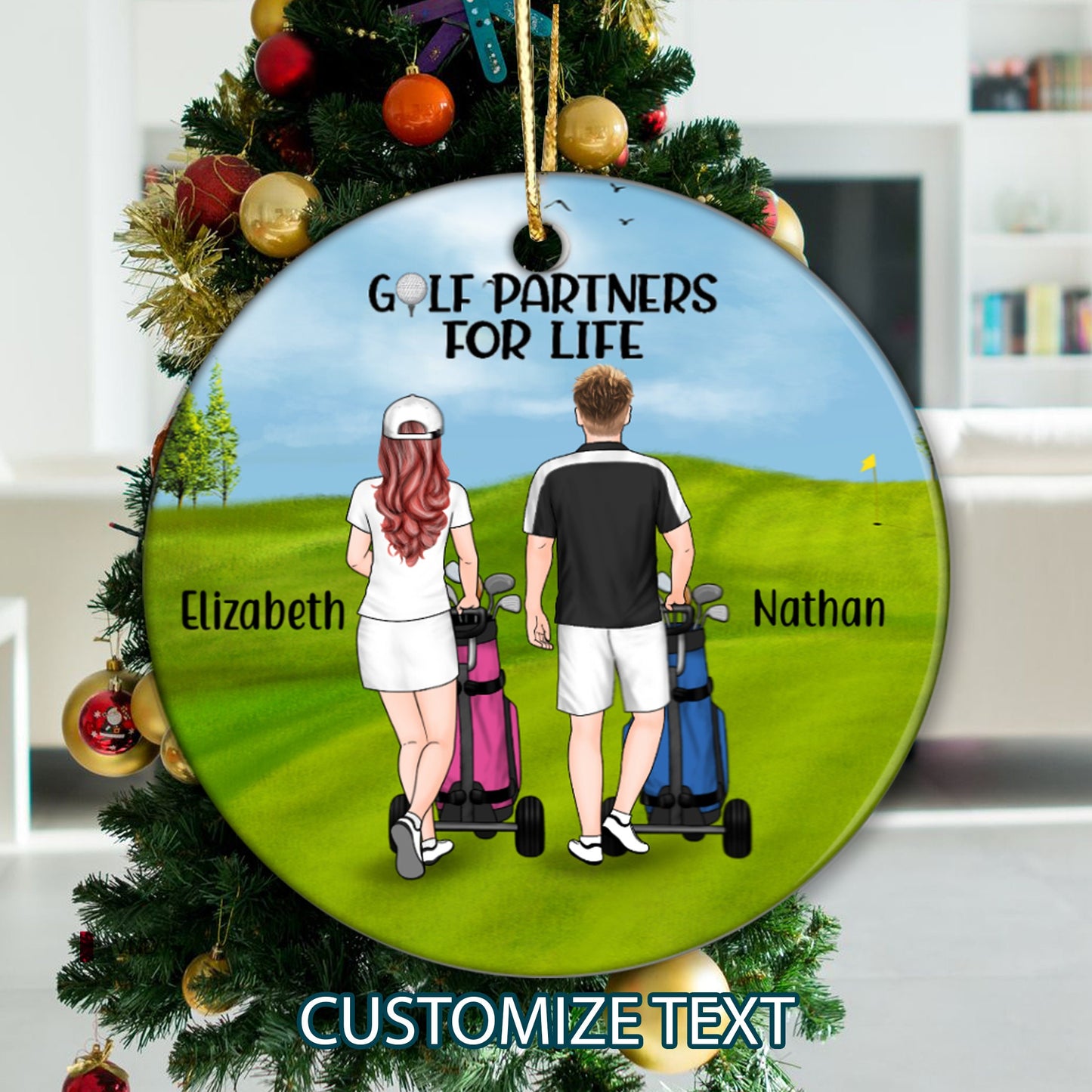 Golf Partners for Life Personalized Couples Ornament, Gift for Golfer, Engagement Keepsake, Couples Xmas Gift, Funny Golf Gift