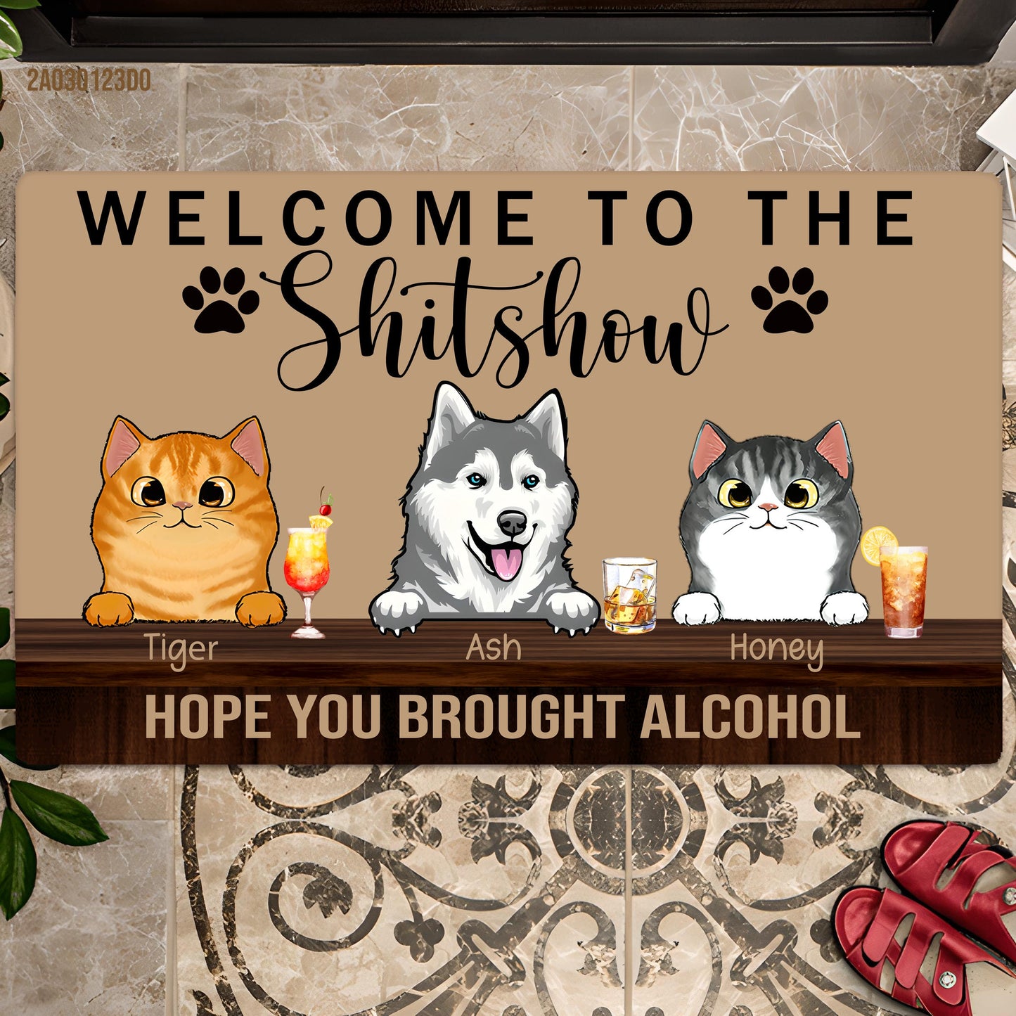 Personalized Dog and Cat Welcome Doormat, Dog Entrance Mat, Welcome People Tolerated Doormat, Housewarming Gift, Welcome To The Shitshow