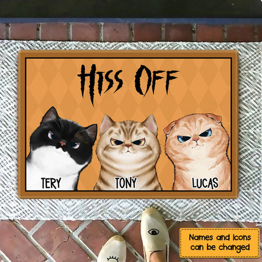 Hiss Off Grumpy Cats Personalized Doormat, Funny Welcome Mat, Cat Entrance Mat, Front Door Mat, Cat Mom Birthday Gift, Cute Cat Doormat