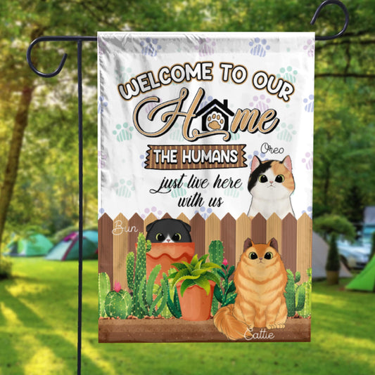 Welcome To Our Home Personalized Flag, Spring Garden Flag, Cat Flag, Cat Owner Gift Ideas, Outdoor Flag, House Flag, Cat Parent Gifts