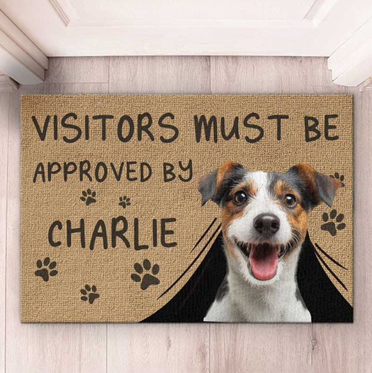 Visitors Must Be Approved By This Dog Custom Photo Doormat, Dog Entrance Mat, Dog Welcome People Mat, Dog & Cat Personalized Decorative Mat