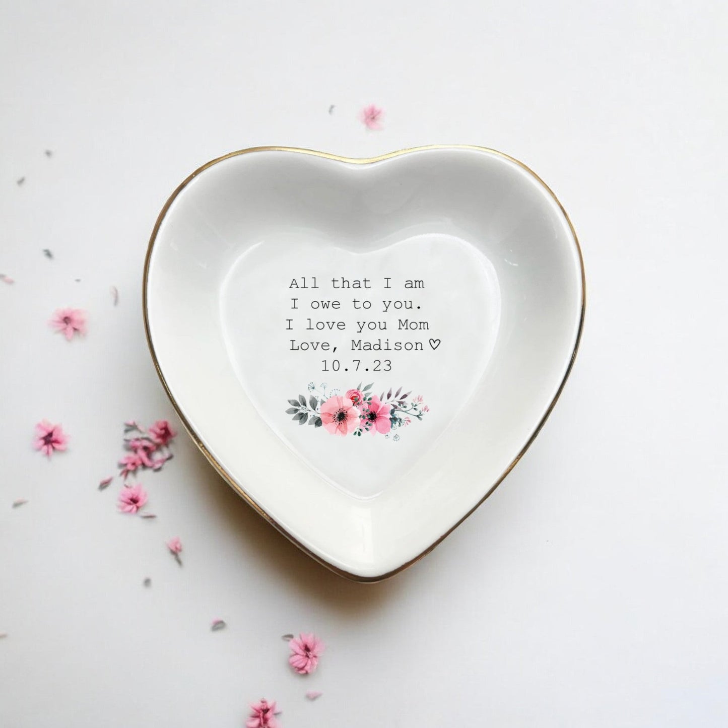 Ceramic Ring Dish by I Scented Candle | All That I Am I Owe To You, Personalized Jewelry Tray for Wedding & Engagement | Unique Mother of the Bride Gift