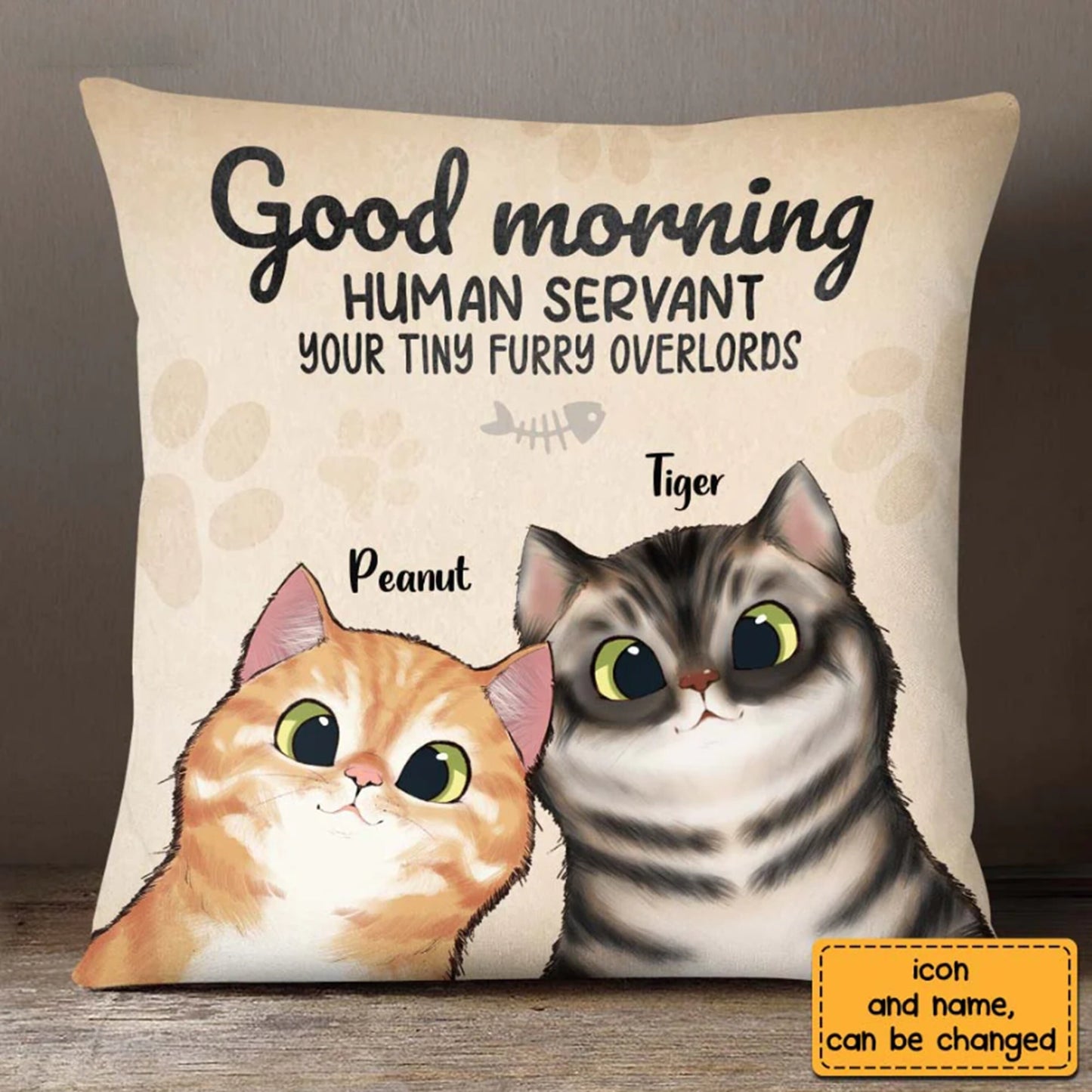 Good Morning Human Servant Cat Personalized Pillow, Custom Pillow, Housewarming Gift, Cat Parents Gift, Funny Pillow, Cat Lovers Gift