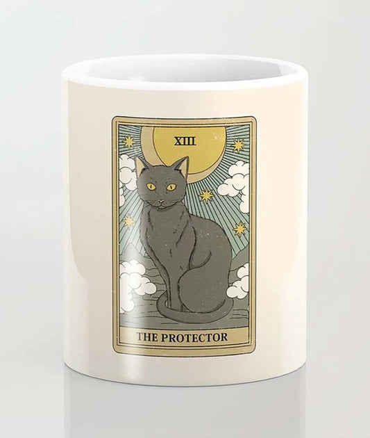 Personalised Tarot Cat The Protector Coffee Mug, Tarot Cat Witchy Protector Cat Lover Mug, Cat Mom Mug, Cat Dad Mug, Gift For Cat Lovers