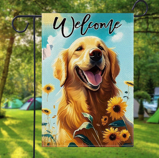 Golden Retriever Flag, Dog Sunflower Flag, Spring Garden Flag, Dog Flag, Dog Owner Gift Ideas, Dog Mom, Outdoor Flag, Golden Retriever Gift