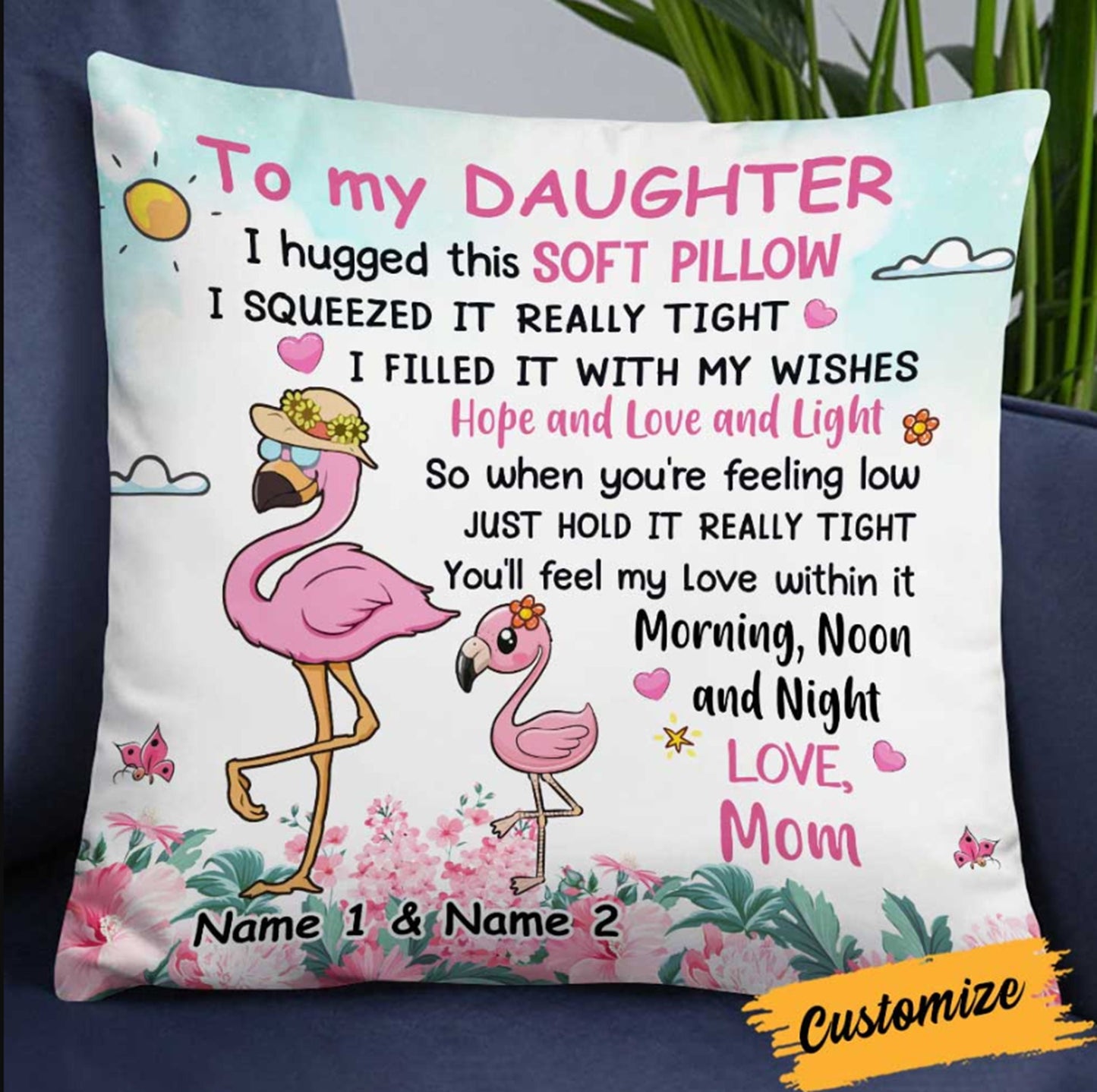 To My Daughter Personalized Pillow, Daughter Gift, Custom Gift From Mom, Daughter Cuddle Cushion, Gift For Daughter, Comfort Pillow