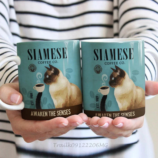 Retro Cat Coffee Company Mug, Siamese Cat Tea Mug, Cat Coffee Company Mug, Mom Mug, Dad Mug For Cat Lovers, Custom Cat Coffe Cup