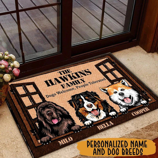 Personalized Dog Welcome Doormat, Dog Entrance Mat, Dog Welcome People Tolerated Custom Doormat, Housewarming Gift, New Home Gift