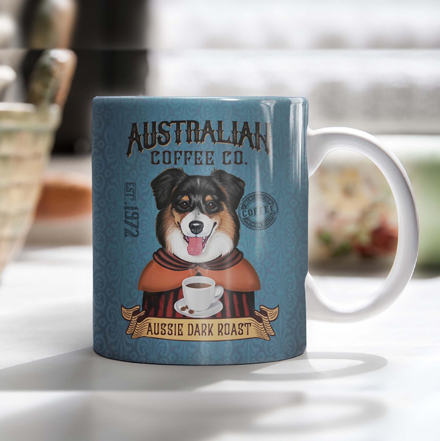 Australian Shepherd Dog Coffee Company Mug - Aussie Dark Roast Dog Company Mug - Vintage Dog Mug Gift - Gift For Dog Lover - Shepherd Mug