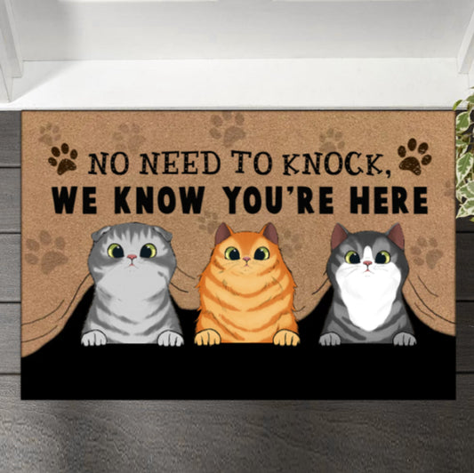 No Need To Knock We Know You Are Here, Personalized Cat Doormat, Funny Welcome Home Mat, Cat Entrance Mat, Welcome Mat, Housewarming Gift