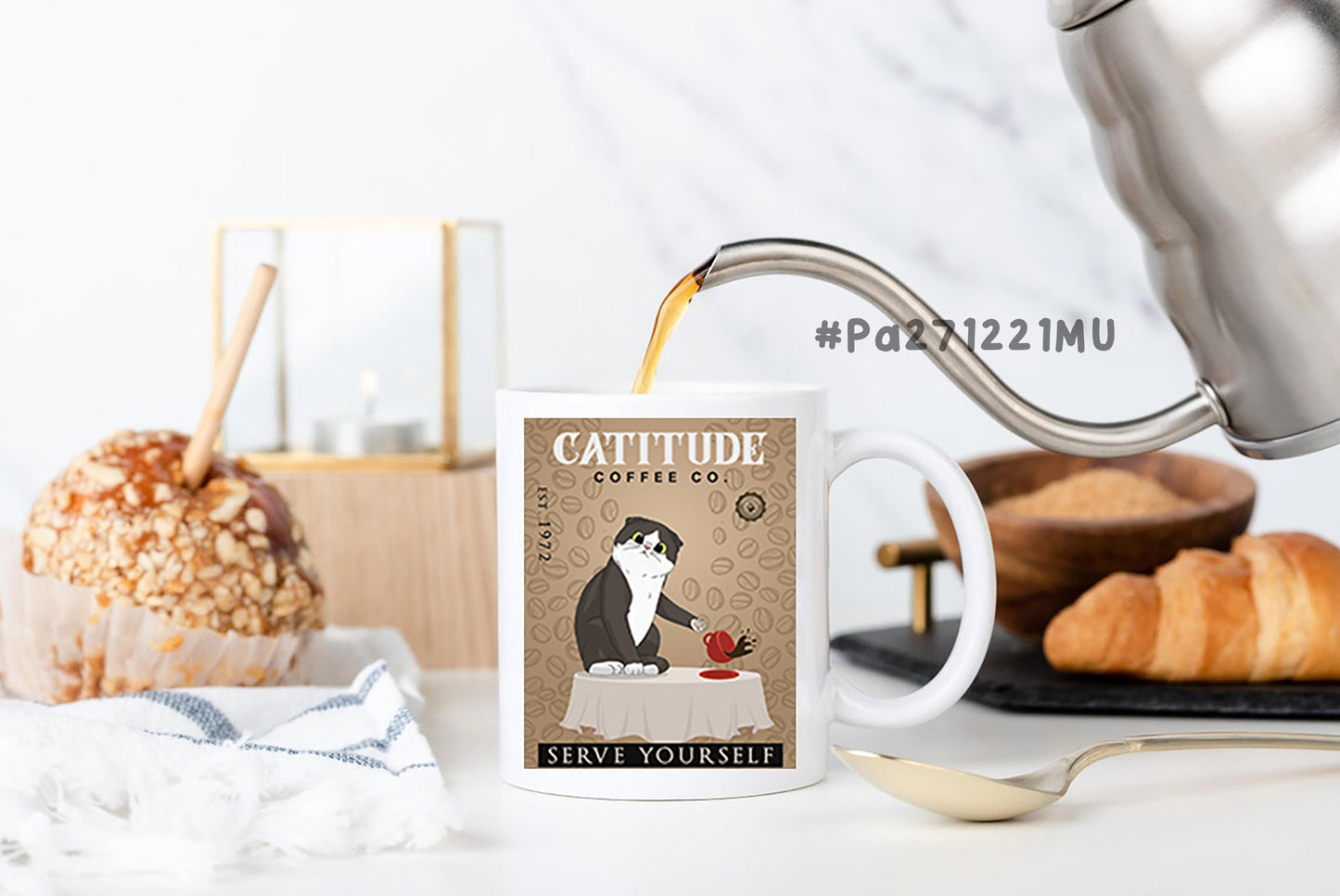 Personalized Funny Retro Catitude Coffee Company Serve Yourself Cat Mug-Catitue Coffee Company Mug Gift-Tuxedo Cat Mug Gift - Cat Lover Gift