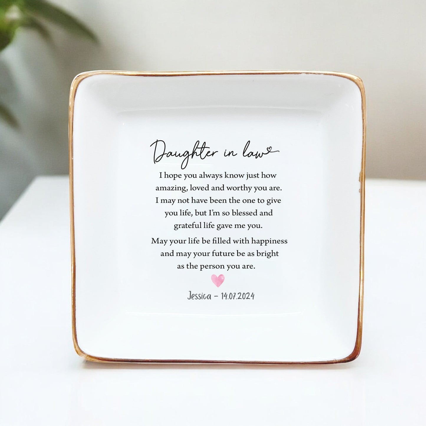 Daughter in Law Ring Dish | Personalized Wedding Day Jewelry Tray | Unique Gift for Future Daughter from Mother in Law