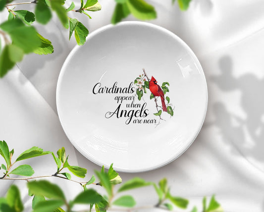 Personalized Cardinal Red Bird Ring Dish, Memorial Keepsake Ring Dish, Cardinal Appear When Angel Are Here Jewelry Dish, Cardinal Gift