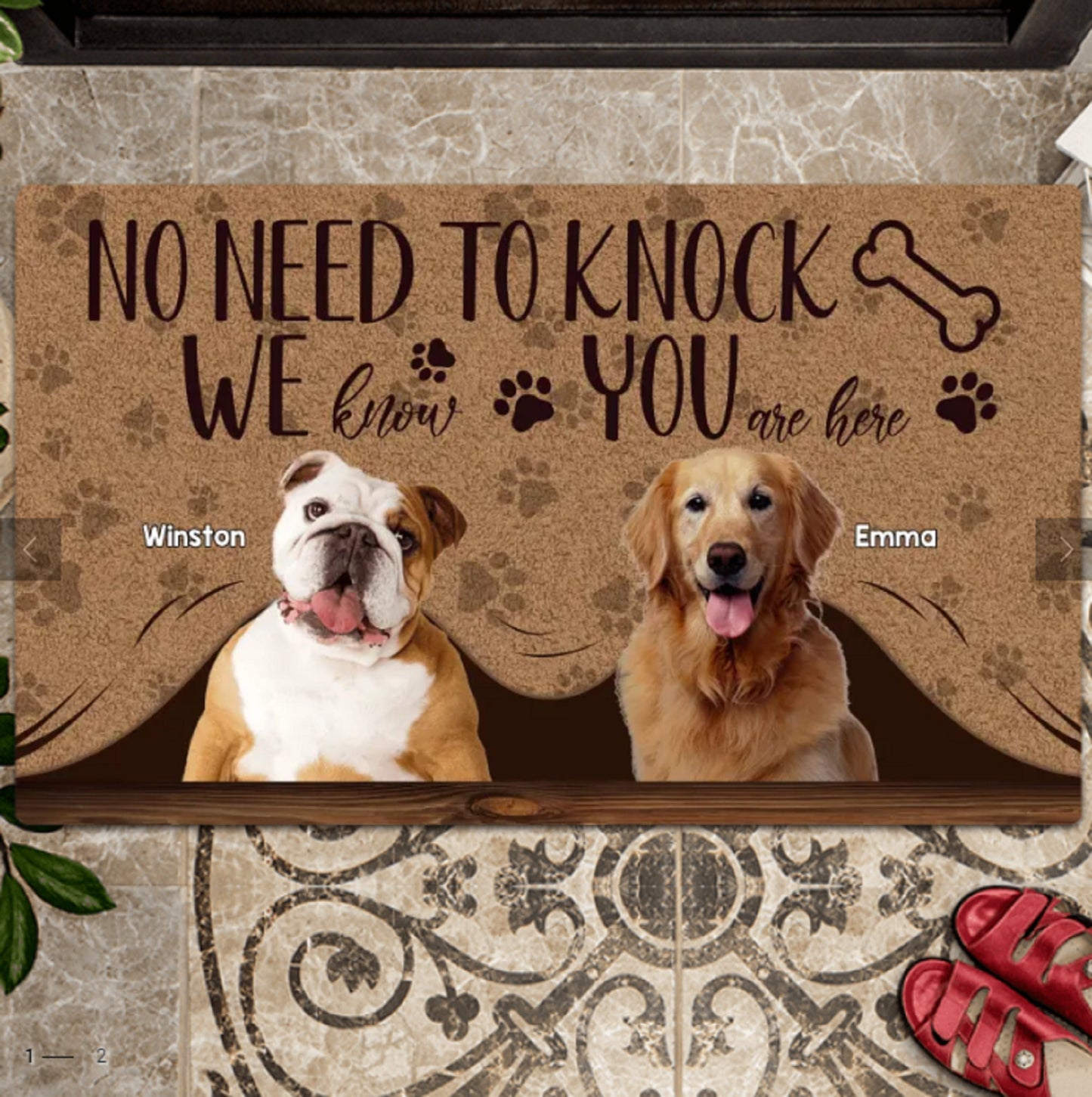 Personalized Dog Photo Doormat, Dog Entrance Mat, Dog Welcome People Doormat, Housewarming Gift, No Need To Knock We Know You Are Here