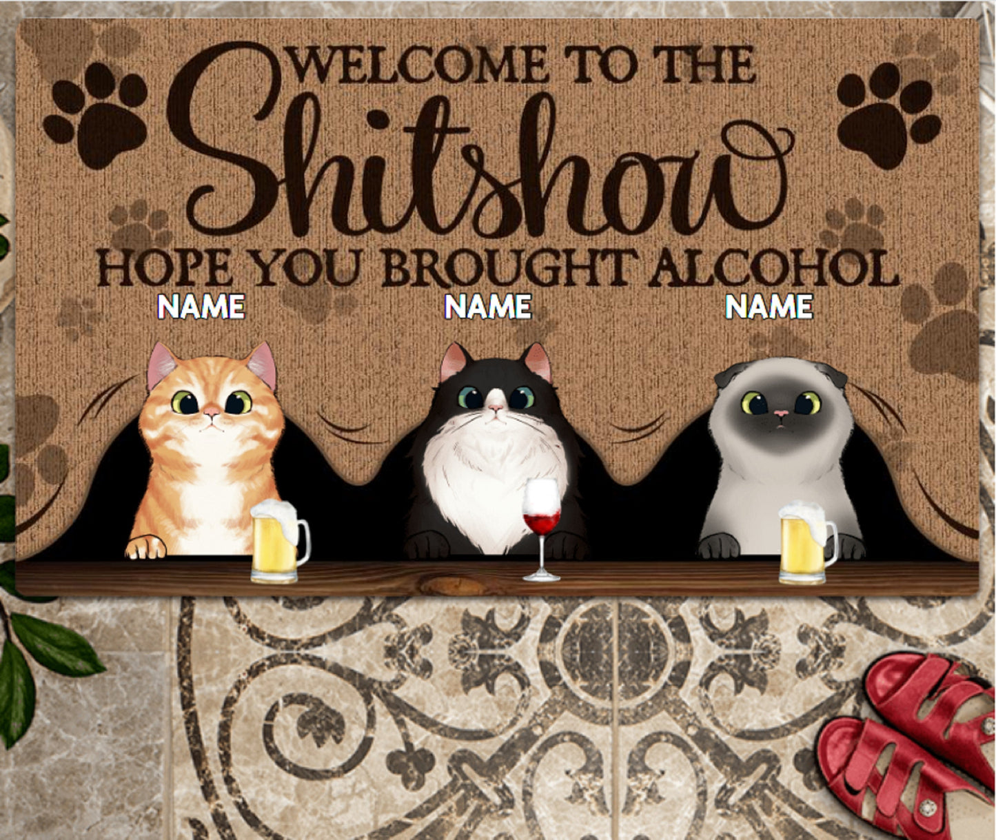 Welcome To The Shitshow Personalized Cat Doormat, Funny Welcome Home Mat, Cat Entrance Mat, Welcome Mat, Housewarming Gift