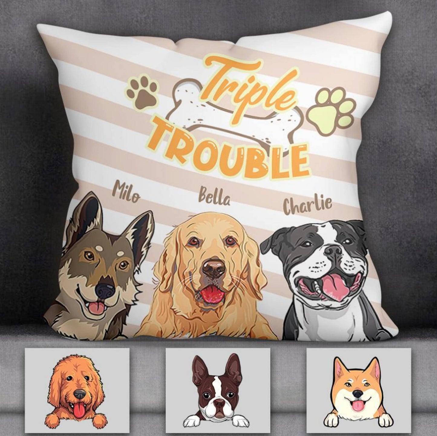 Double Trouble Personalized Dogs and Cats Pillow, Gift For Pet Lovers, Custom Pillow, Housewarming Gift, Dad Gift, Mom Gift, Funny Pillow