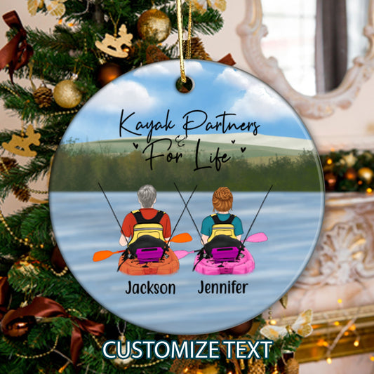 Kayak Partners For Life Personalized Couples and Friends Ornament, Ornament for Lovers, Christmas Engagement Keepsake, Kayaking Lovers Gift