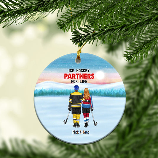 Ice Hockey Partners for Life Personalized Ornament, Gift for Ice Hockey Lovers, Couples First Christmas, Engagement Keepsake, Couples Gift