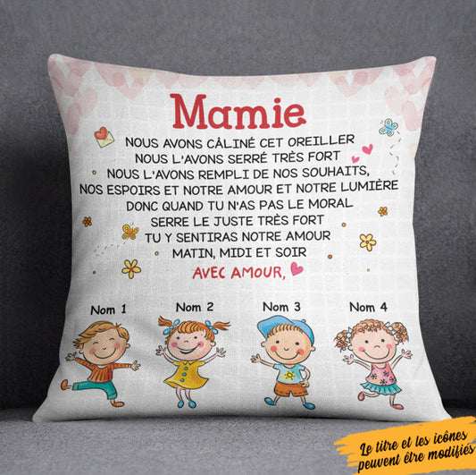 Mamie Maman Grandma French Pillow, Custom Grandson Granddaughter Pillow, Family Name Pillow, Long Distance Gift, Grandmas with Grandkids