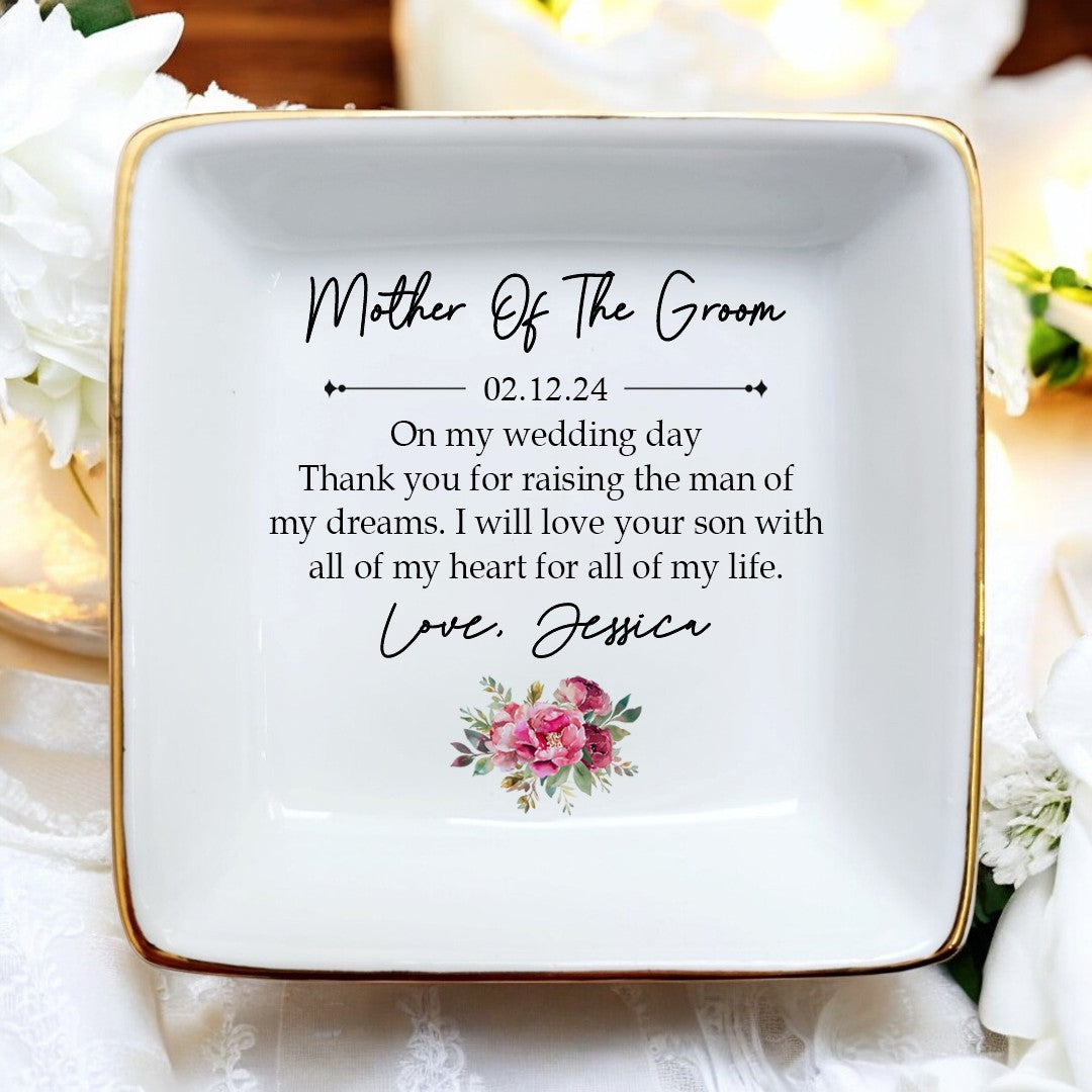 Ring Dish for Mother of the Groom from Bride-Thank you for guiding your son-Wedding Gift for Mother of the Groom-Bridal Shower Gift-Ceramic Jewelry Holder Ring Dish Trinket Box Tray