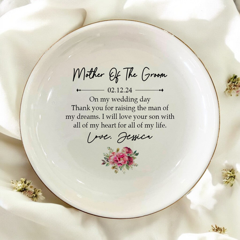 Ring Dish for Mother of the Groom from Bride-Thank you for guiding your son-Wedding Gift for Mother of the Groom-Bridal Shower Gift-Ceramic Jewelry Holder Ring Dish Trinket Box Tray