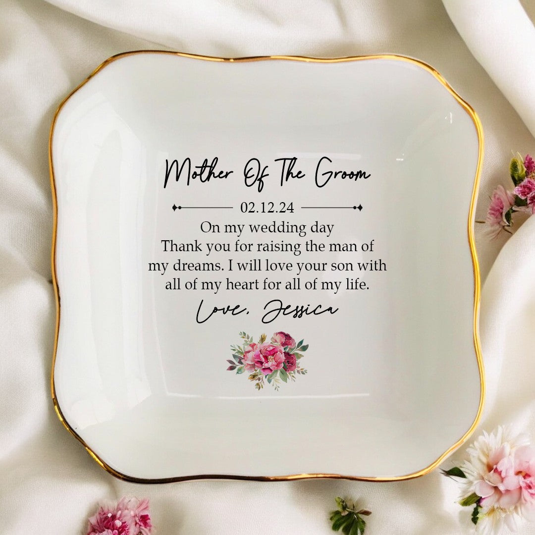 Ring Dish for Mother of the Groom from Bride-Thank you for guiding your son-Wedding Gift for Mother of the Groom-Bridal Shower Gift-Ceramic Jewelry Holder Ring Dish Trinket Box Tray