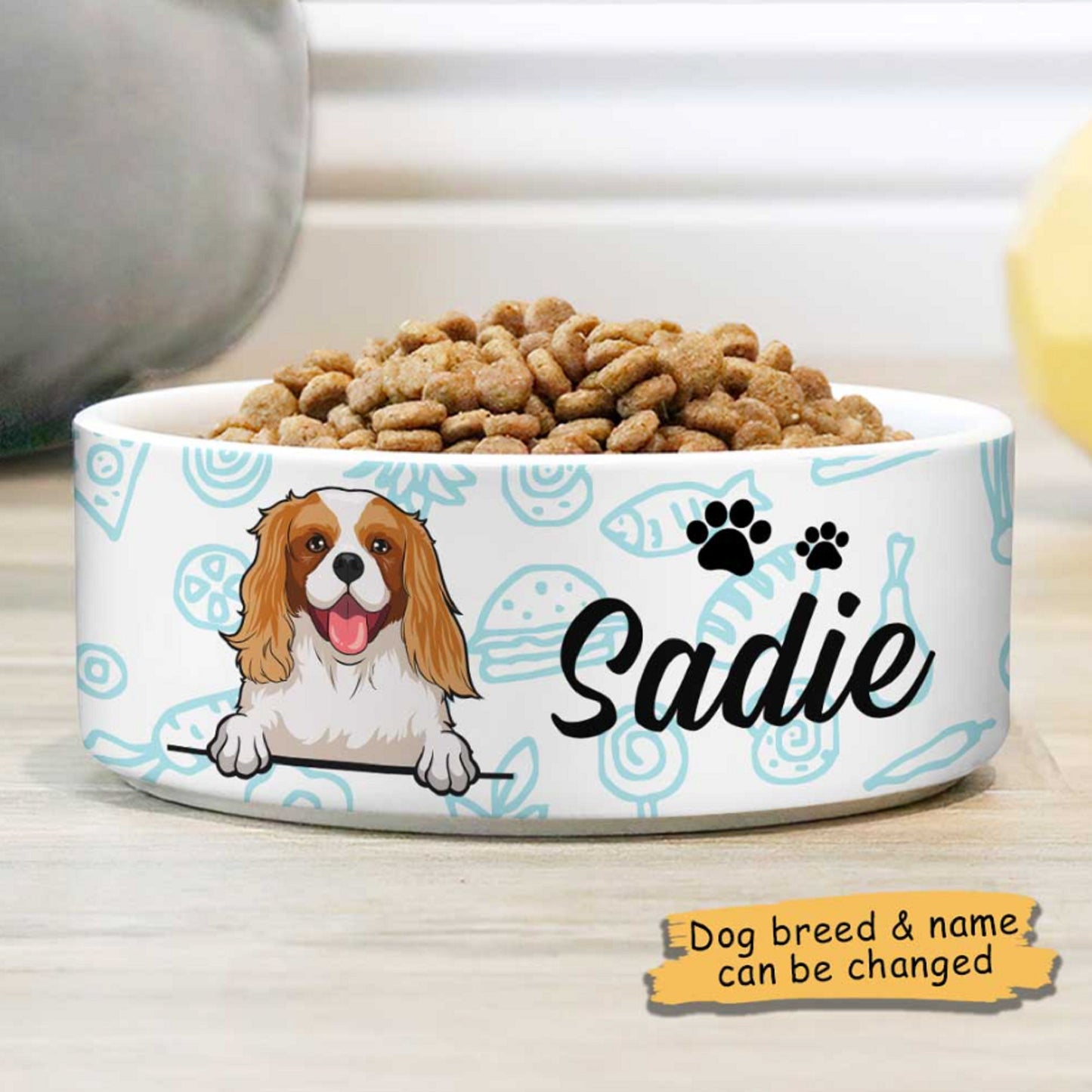 Custom Dog Bowls with Name & Breeds Design, Personalized Dog Bowl, New Dog Gift, Dog Food Bowl, Dog Water Bowl, Cute Pet Bowl, Dog Gift