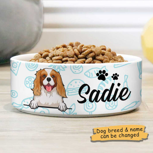 Custom Dog Bowls with Name & Breeds Design, Personalized Dog Bowl, New Dog Gift, Dog Food Bowl, Dog Water Bowl, Cute Pet Bowl, Dog Gift