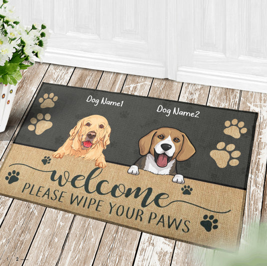 Welcome Please Wipe Your Paws, Personalized Dog Doormat, Funny Welcome Mat, Dog Entrance Mat, Welcome Mat, Housewarming Gift, Dog Lover Gift