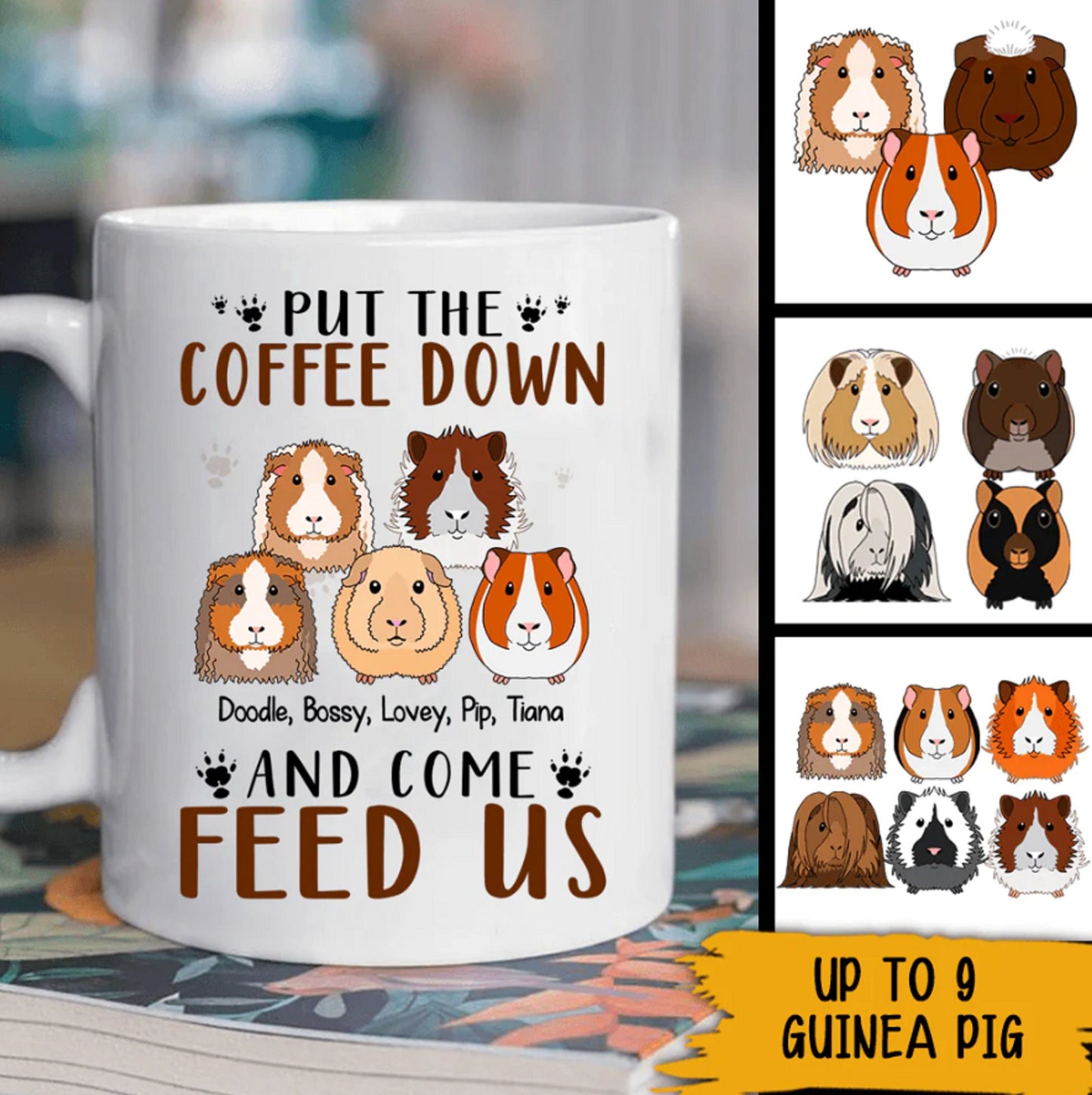 Put The Coffee Down And Come Feed Us Mug, Guinea Pig Personalized Mug, Funny Guinea Pigs Mug Gift, Gift For Guinea Lover Owner