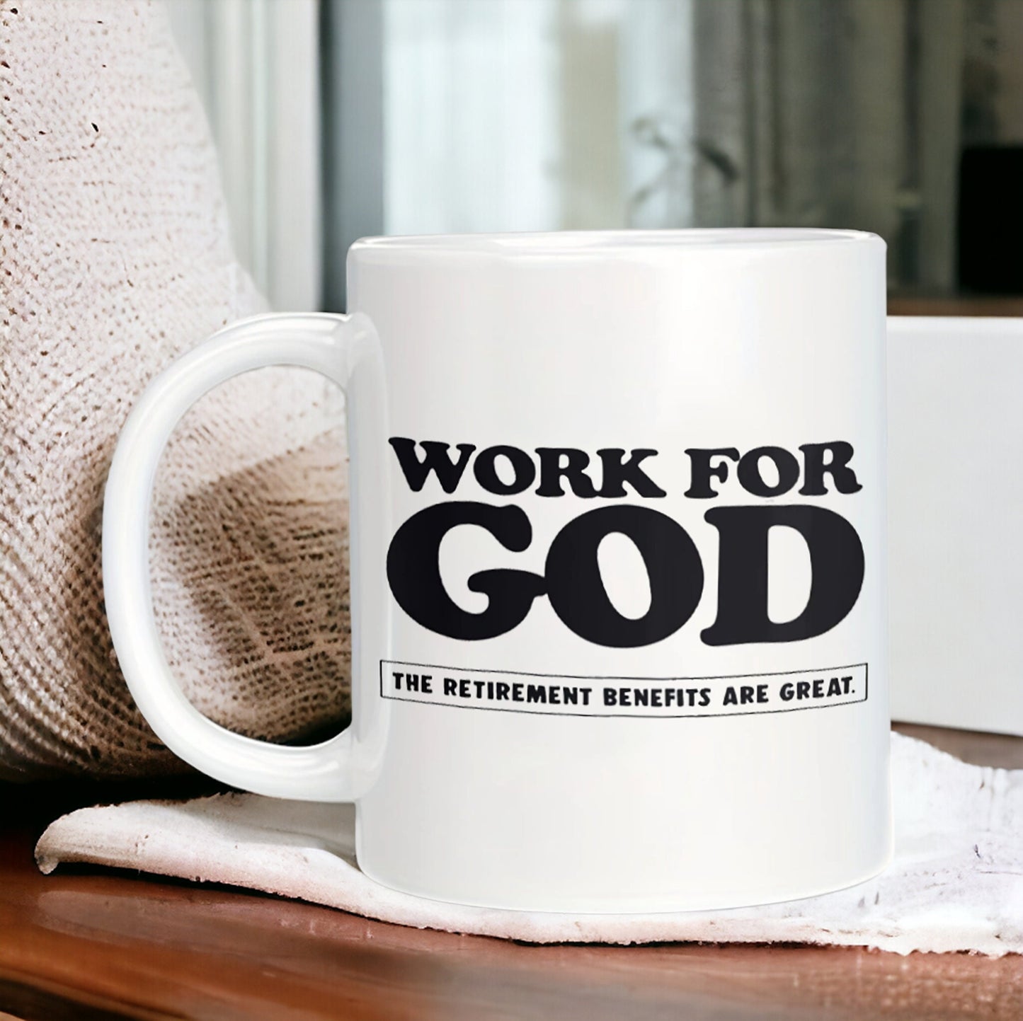 Work For God Retirement Coffee Mug, Funny Mug, Retirement Mug, Gifts for Grandma, Grandpa, Old People Mug, Senior Mug, Going Away Gift