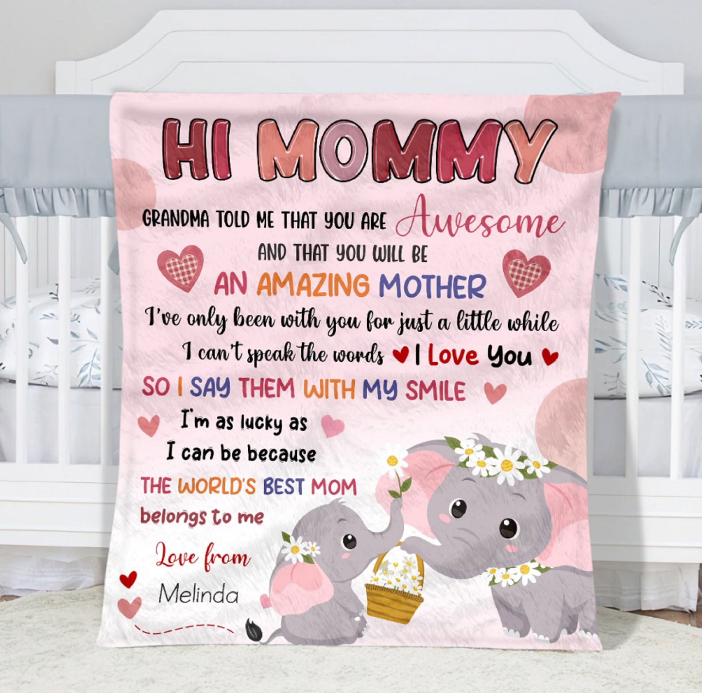 Hi Mommy Blanket, Woodland Animal Baby Blanket, Elephant Blanket, Blanket For Baby, Mothers Day Gift for Expecting Mom, Pregnancy Gift