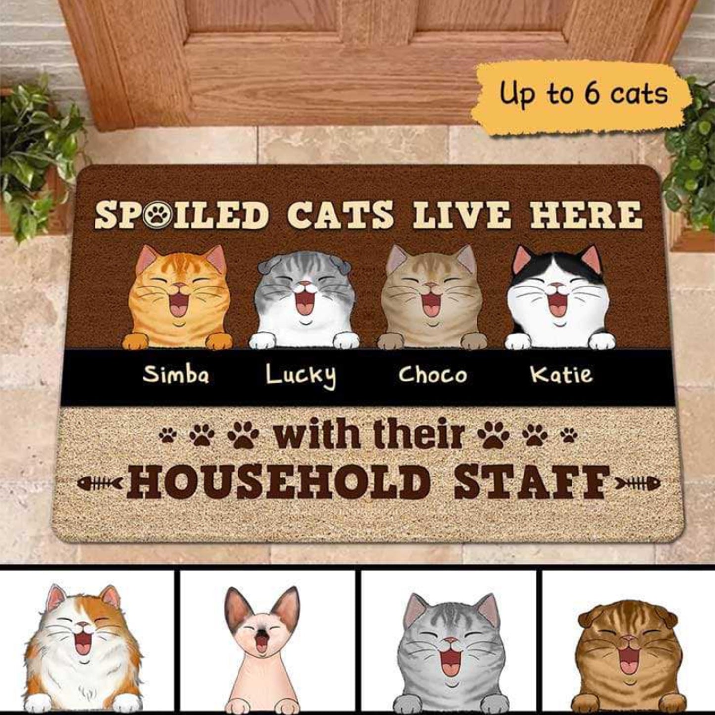 Spoiled Cast Live Here Cat Personalized Doormat, Funny Welcome Mat, Entrance Mat, Cat Mom Birthday Gift, Cute Cat Doormat, Cat Parent Gift