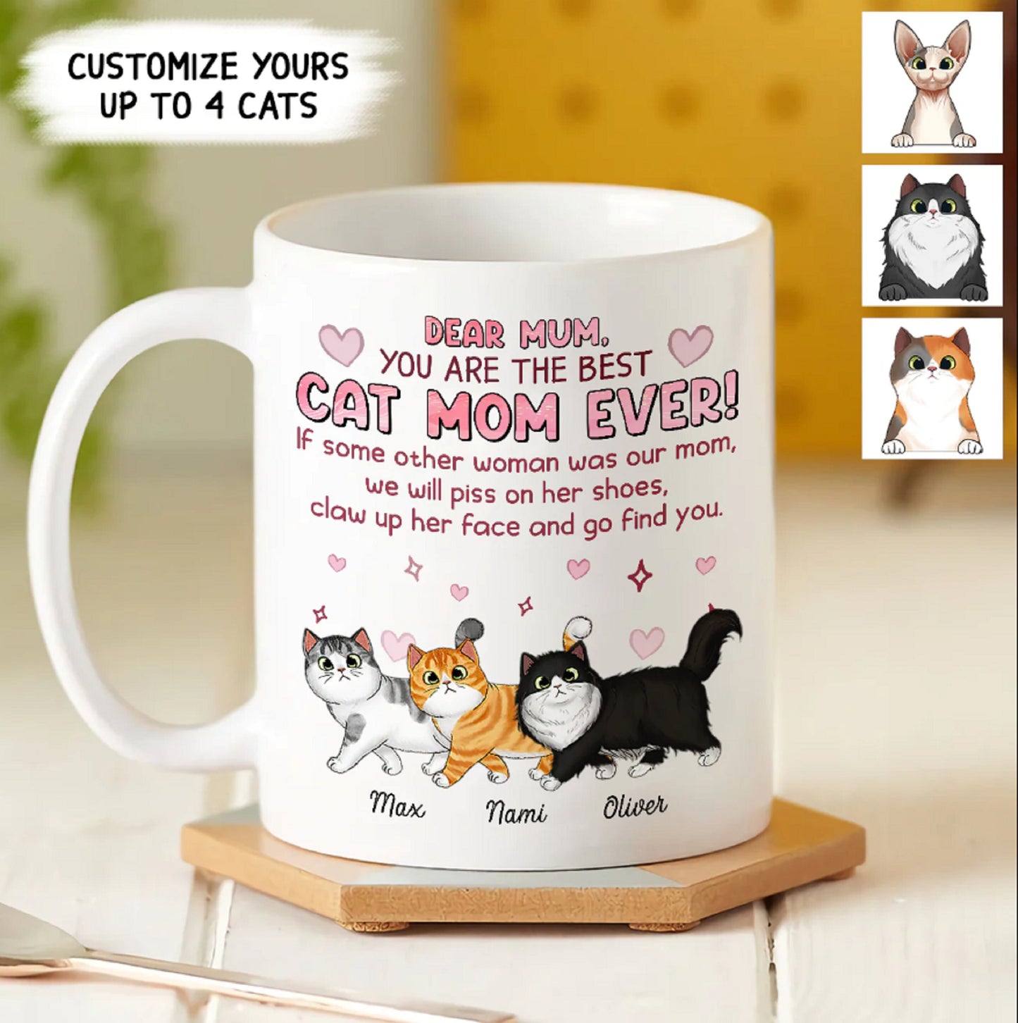 Best Cat Mom Ever Cat Personalized Mug, Custom Cat Coffee Mug, Cat Dad, Cat Mom Mug, Gift For Cat Lovers, Vintage Cat Mug, Gift for Mom,Mum