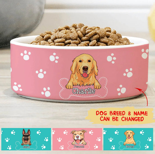 Colorful Dog Bowls with Name & Breeds Design, Ceramic Dog Bowls, New Dog Gift, Dogs Food Bowl, Dogs Water Bowl, Pet Bowl, Dog Lovers Gift