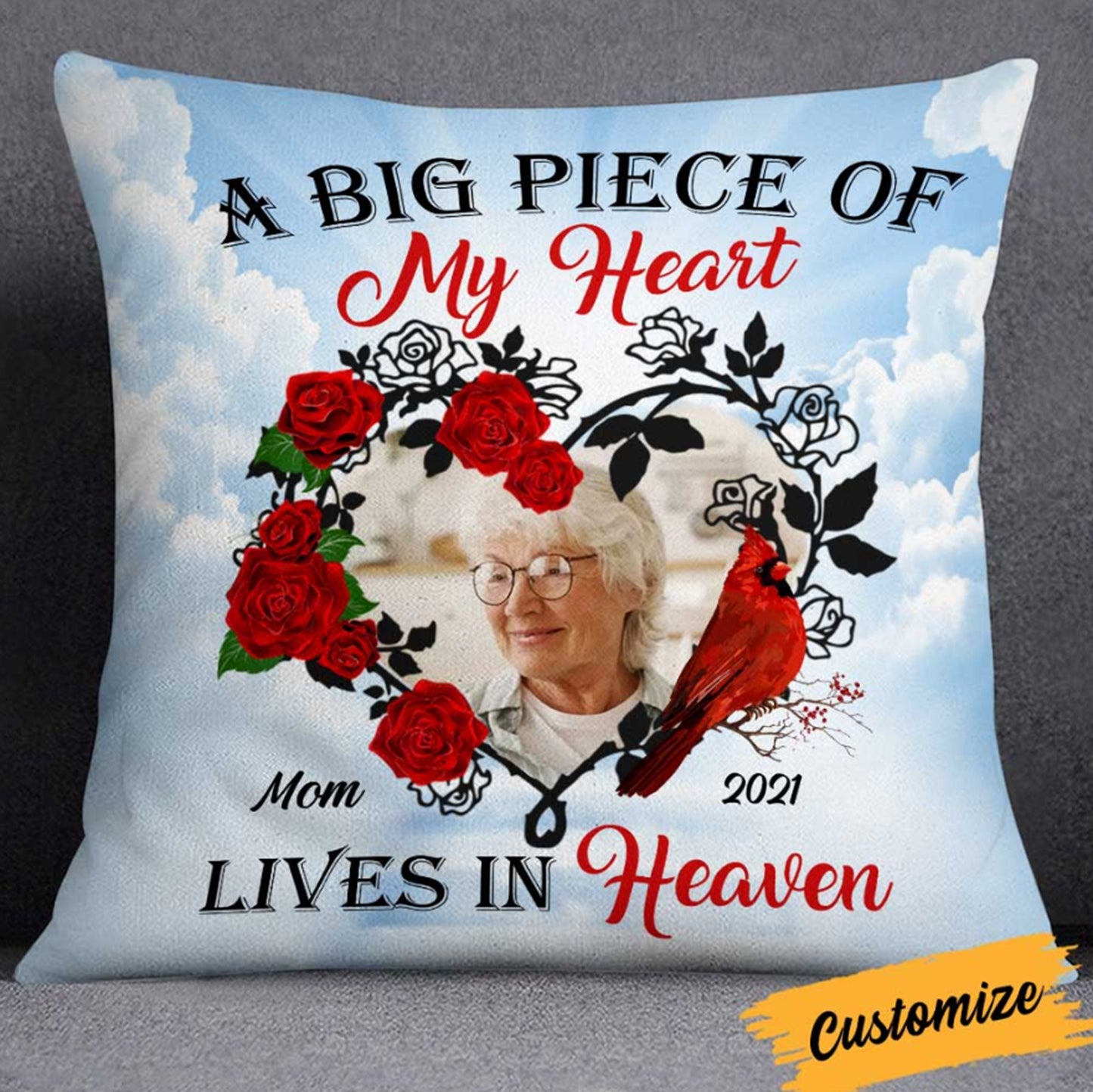 A Piece of My Heart Live In Heaven Personalized Memorial Pillow, Sympathy Gifts For Family Members, Family Keepsake, Rememberance Gift