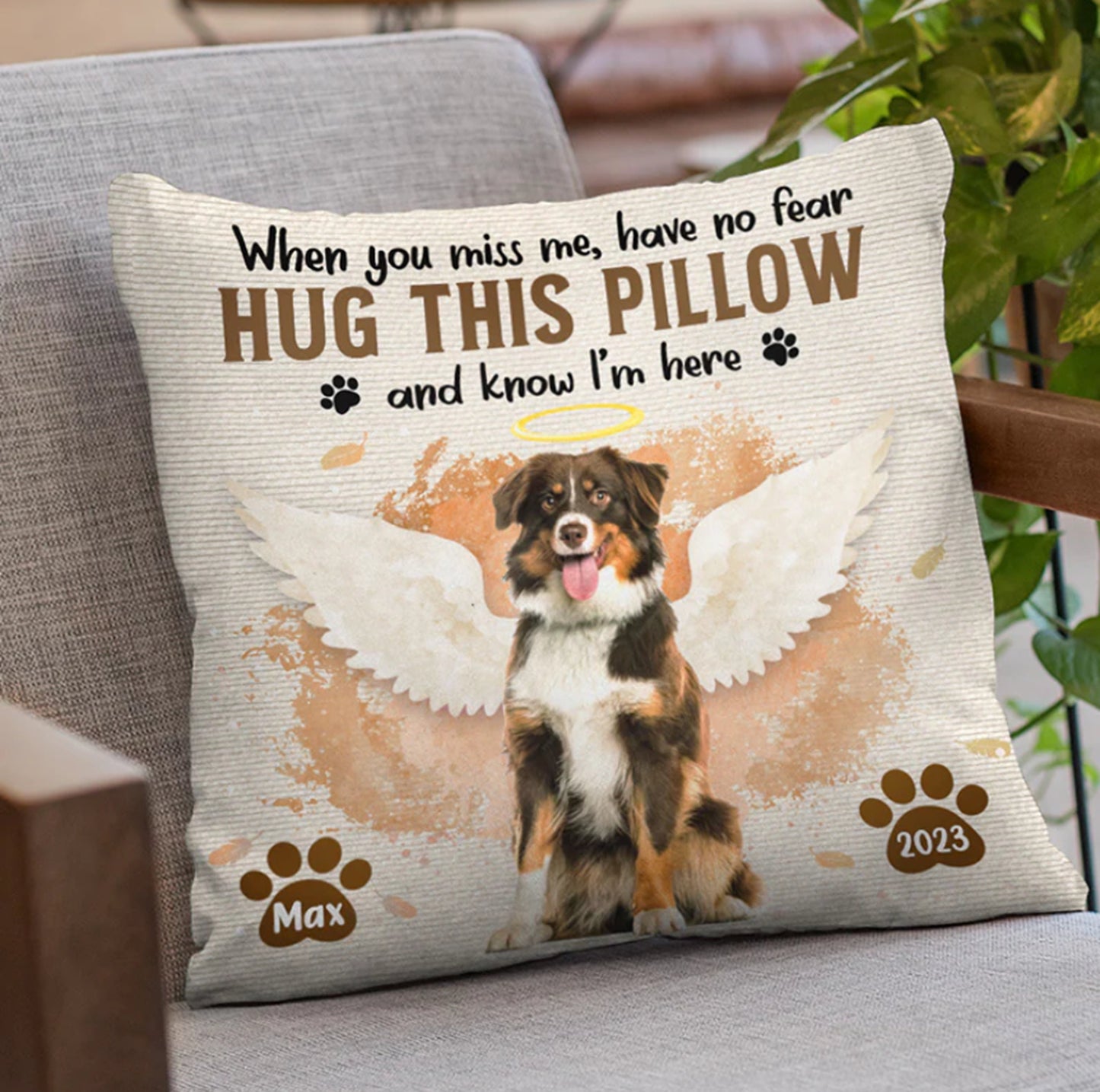 When You Miss Me Hug This Pillow Pet Pillow, Pet Sympathy Gifts, Dog Dad Gift, Dog Mom Gift, Pet Memorial Gift, Pet Photo On Pillow