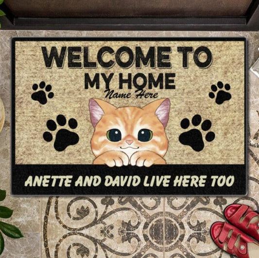 Welcome To My Home Personalized Cat Doormat, Funny Welcome Home Mat, Cat Entrance Mat, Outdoor Door Mat, Cute Peeking Cats Front Door Mat