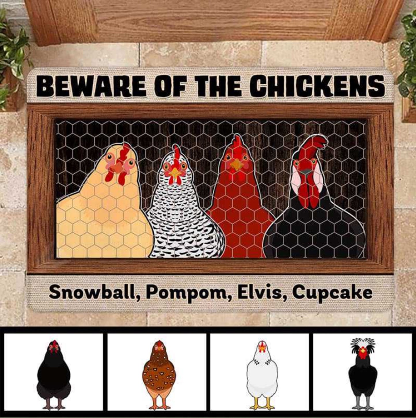 Beware of The Chickens Personalized Doormat, Funny Chicken Welcome Mat, Gift for Chicken Lovers, Farm House Gift, Outdoor Mat, Farmers Gift