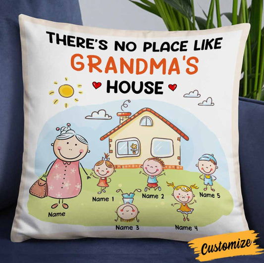 There is No Place Like Grandma's House Personalized Pillow, Family Name Pillow, Grandmas Pillow with Grandkids, Grandma Chirstmas Gift