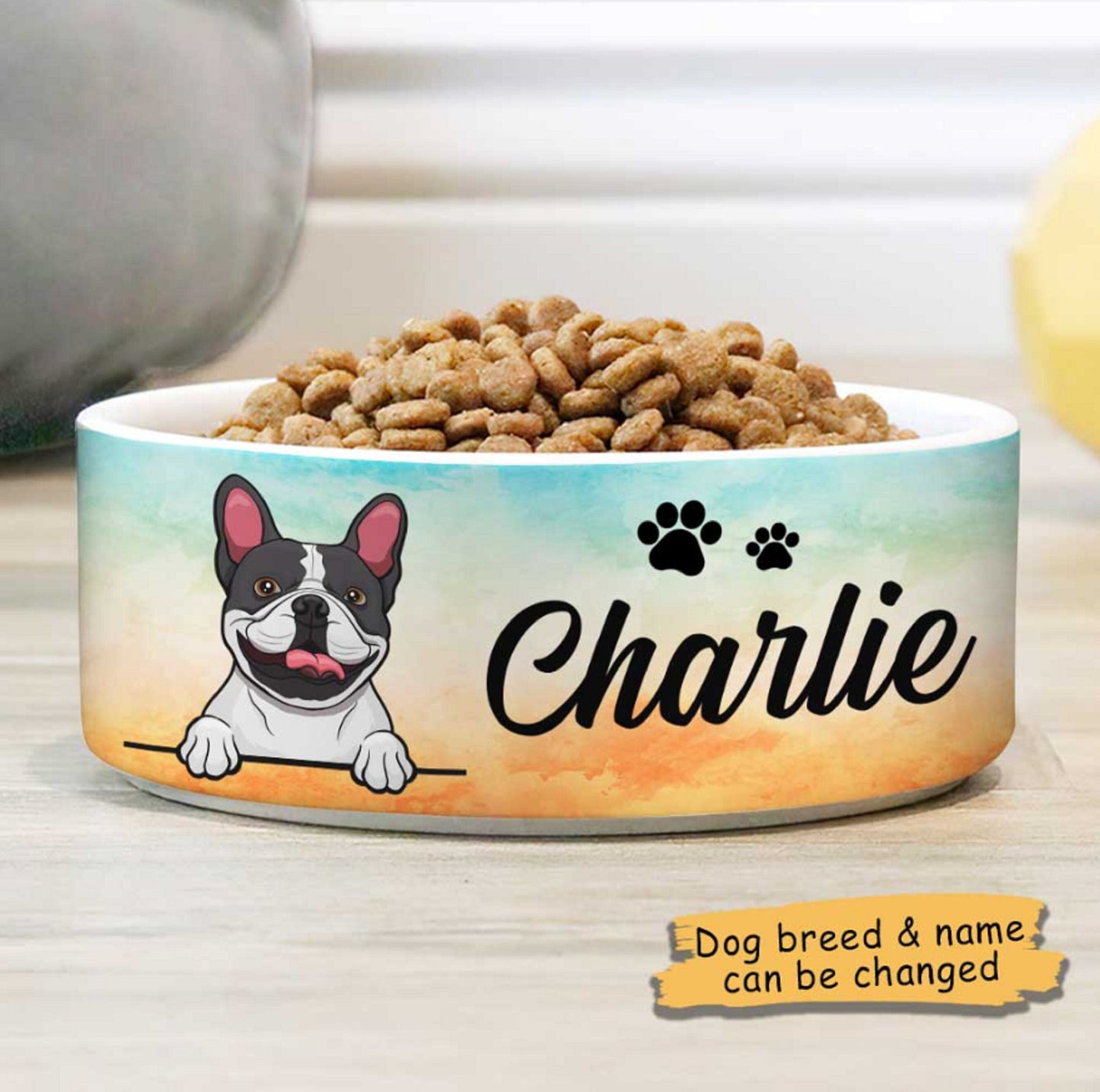 Custom Dog Bowls Beach Watercolor, Personalized Dog Bowl, New Dog Gift, Dog Food Bowl, Dog Water Bowl, Pet Bowl, Dog Lovers Gifts