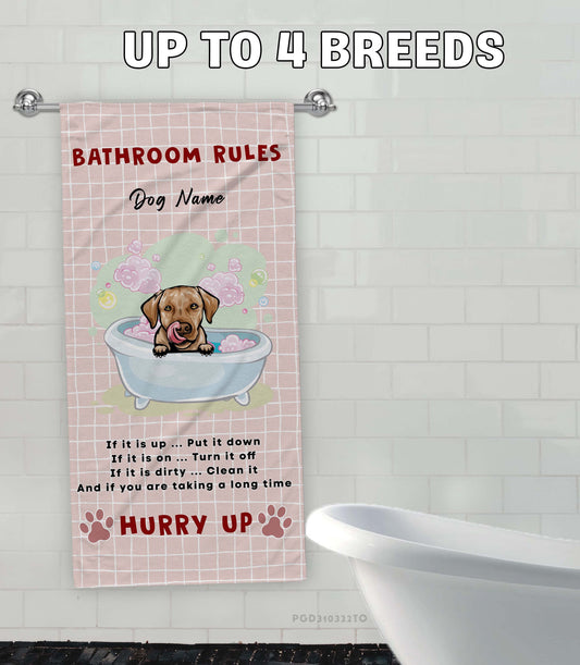 Bathroom Rules Dog Towel-Funny Pink Dog Bath Towel-Personalized Dog Bath Towel Gift-Bathroom Decorative-Home Decor-Mom Gift From Daughter