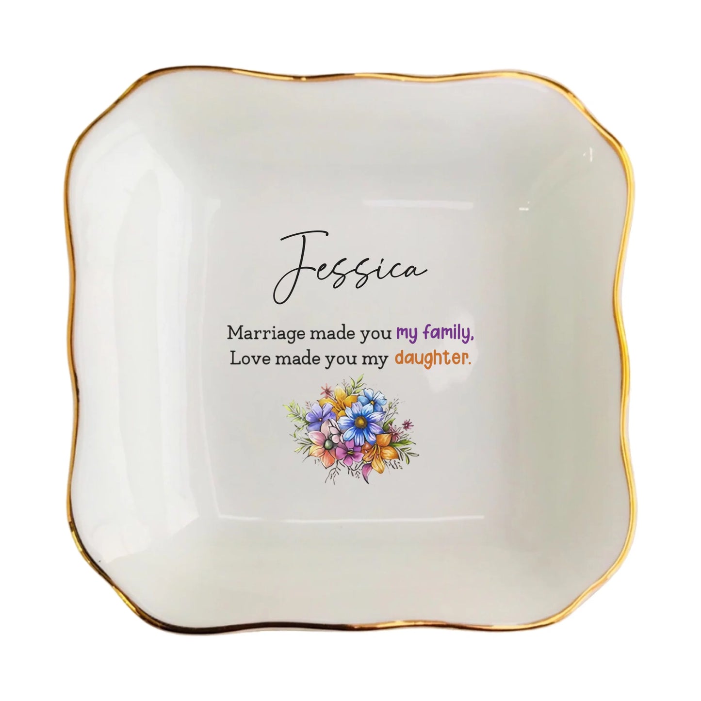 Daughter-in-Law Ring Dish | Wedding & Birthday Gift from Mother-in-Law | "Marriage Made You Family" Jewelry Tray