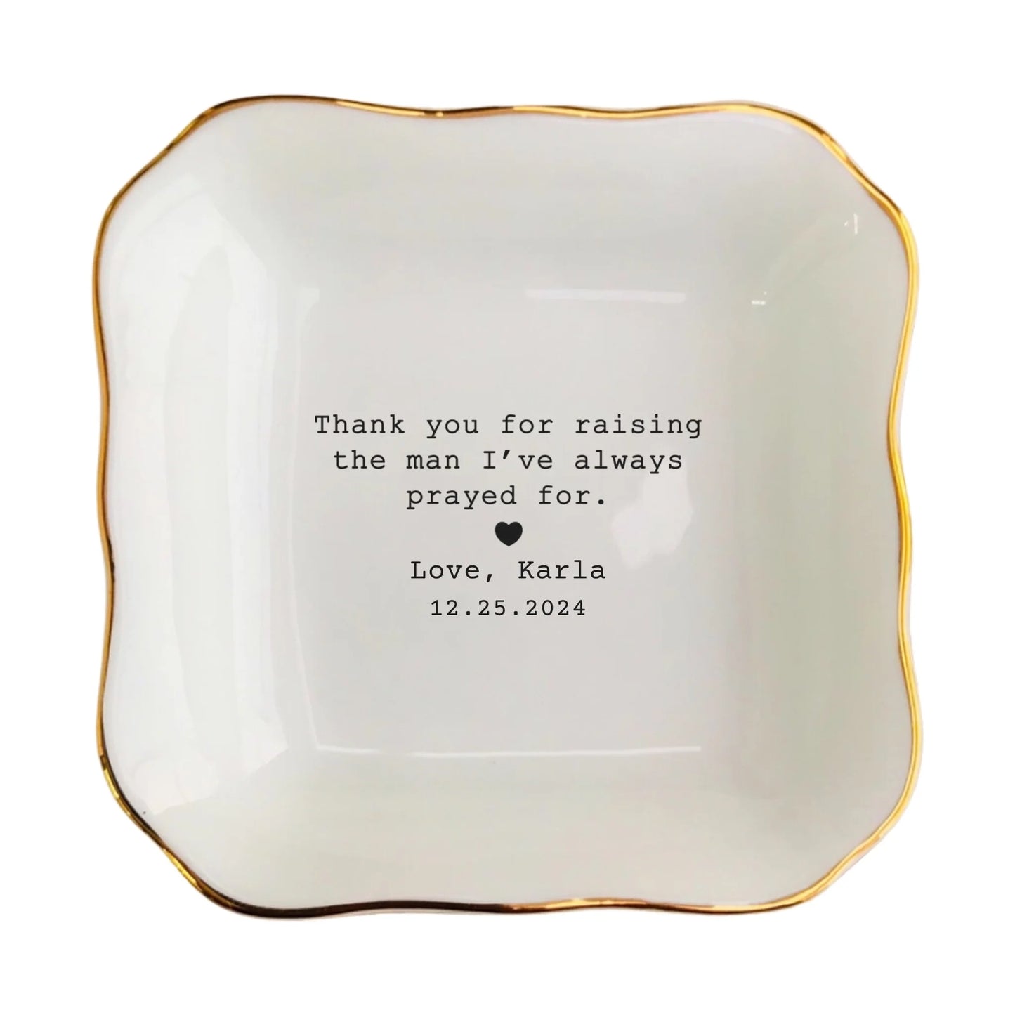 Personalized Ring Dish for Mother-in-Law | Thank You for Raising the Man I Love | Ceramic Jewelry Tray & Ring Holder Gift