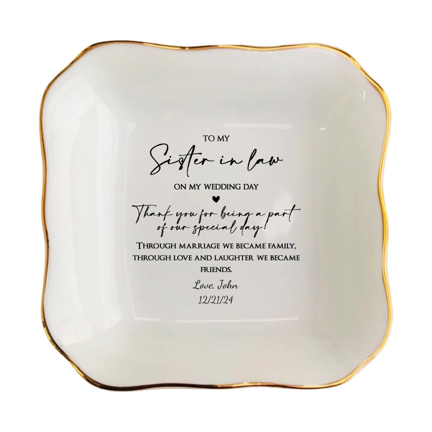 Custom Sister-In-Law Jewelry Dish | Wedding Ring Dish Gift | Meaningful Sister-In-Law Keepsake