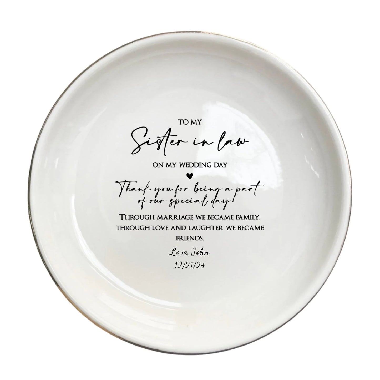 Custom Sister-In-Law Jewelry Dish | Wedding Ring Dish Gift | Meaningful Sister-In-Law Keepsake