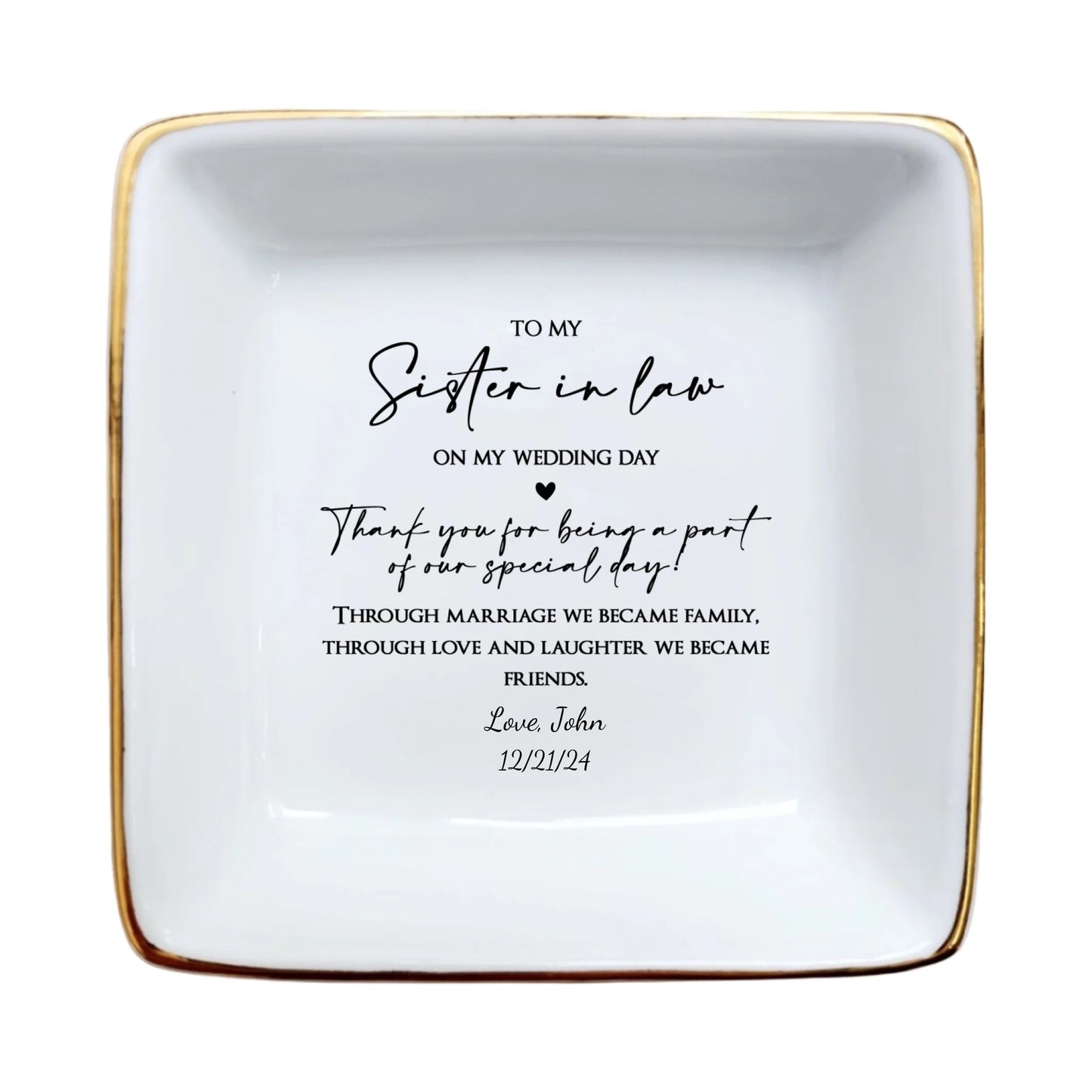 Custom Sister-In-Law Jewelry Dish | Wedding Ring Dish Gift | Meaningful Sister-In-Law Keepsake