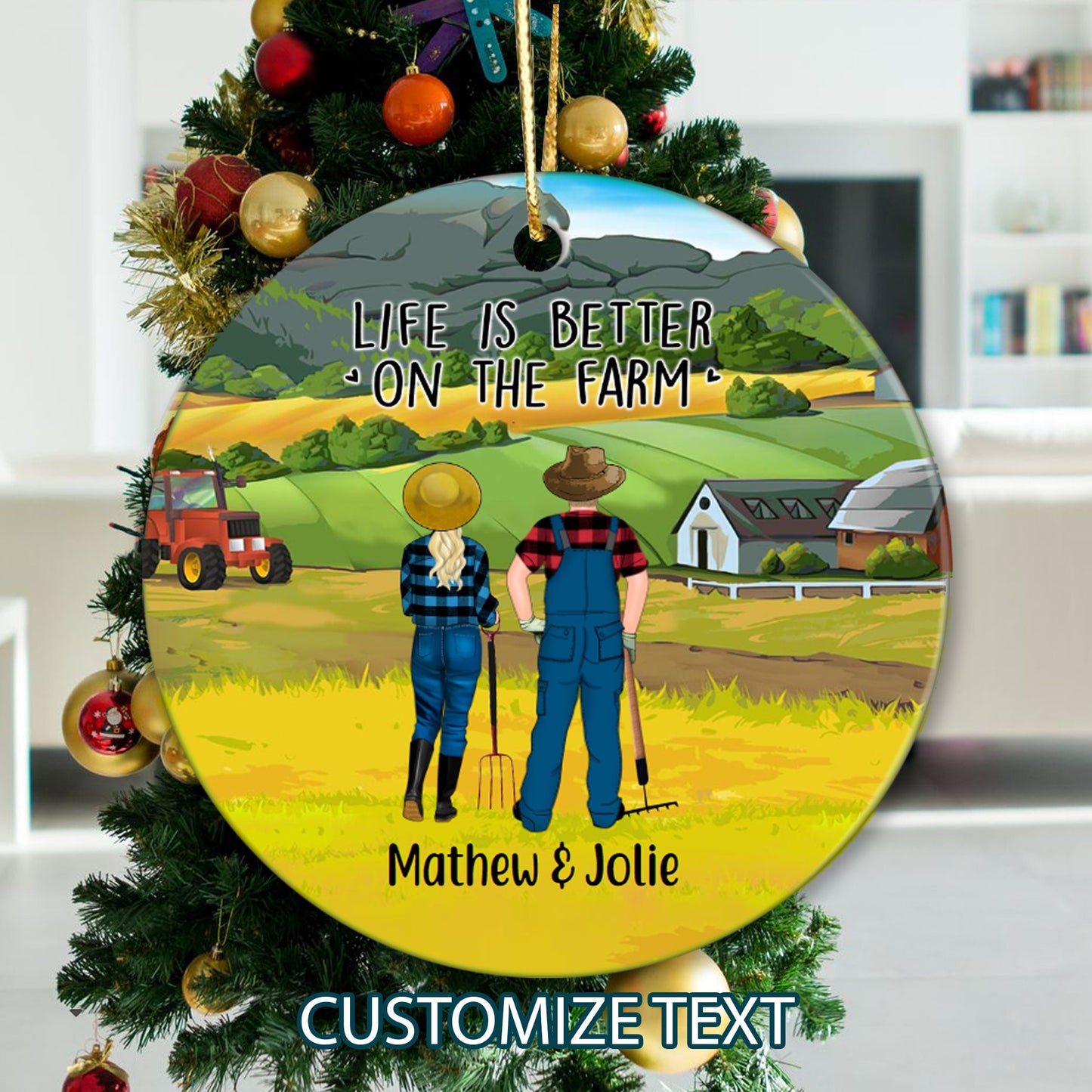 Life Is Better On The Farm Personalized Couples Ornament, Farmer Ornament, Farmer Family Couple Keepsake, Couples Xmas Gift, Farmhouse Decor